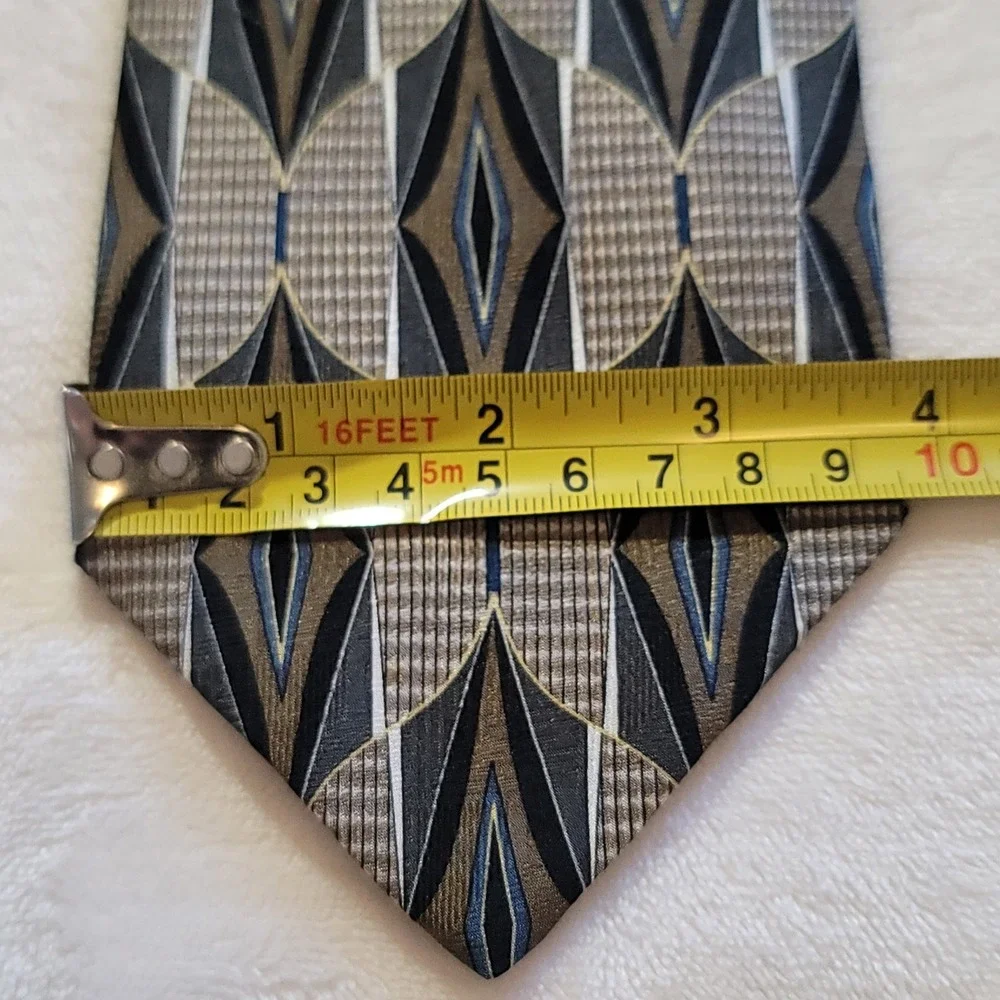 Palatina Silk Necktie Mens OS Brown Grey Blue Geometric Diamond Made in USA